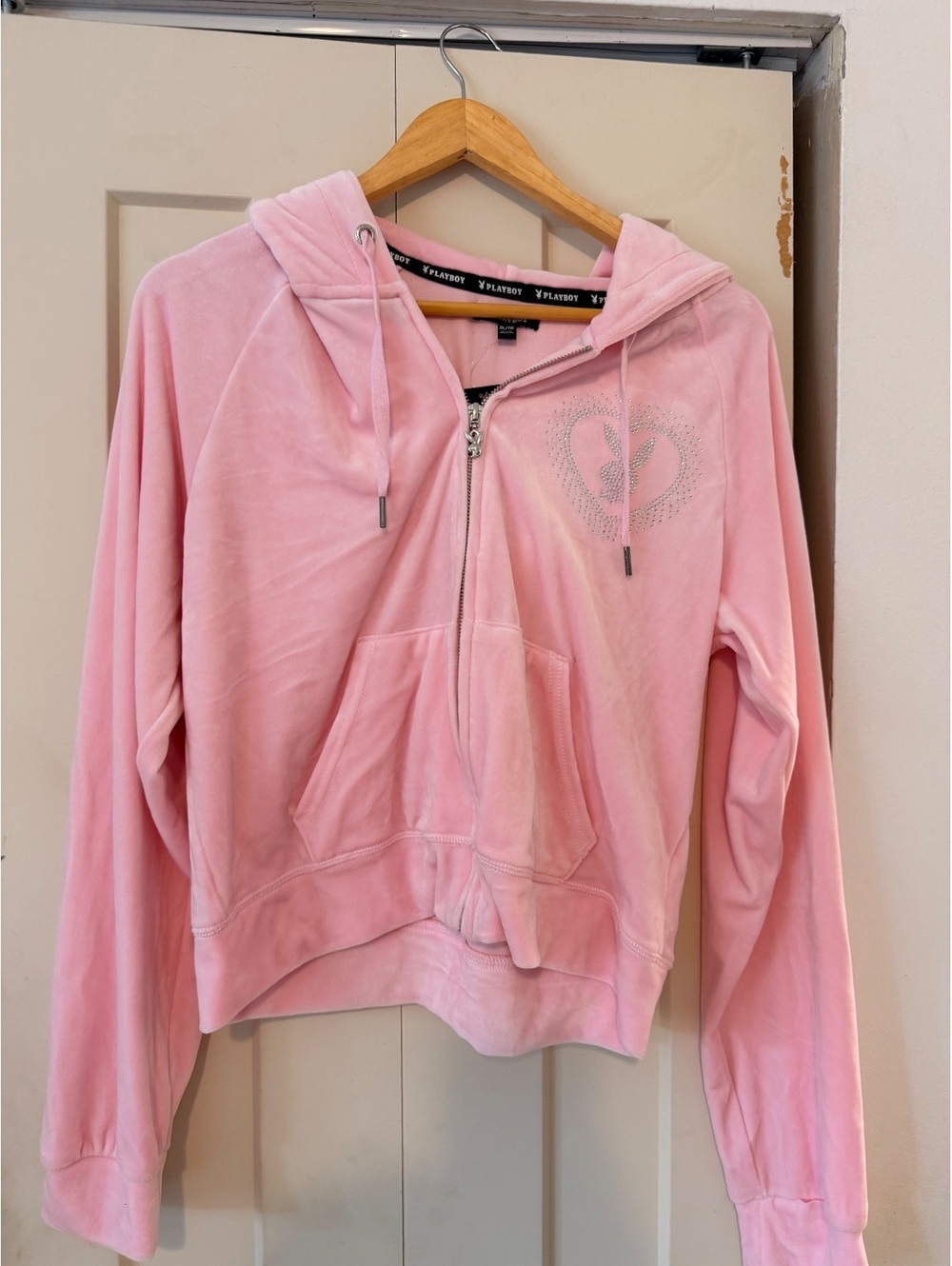 Playboy pink soft velvet zip up hoodie sweatshirt swearer size XL NEW